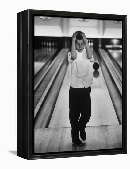 Child Bowling at a Local Bowling Alley-Art Rickerby-Framed Premier Image Canvas