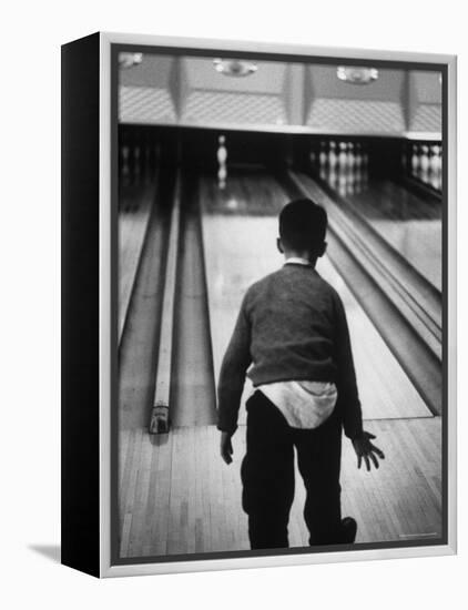 Child Bowling at a Local Bowling Alley-Art Rickerby-Framed Premier Image Canvas