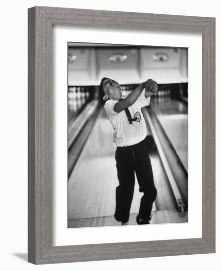 Child Bowling at a Local Bowling Alley-Art Rickerby-Framed Photographic Print