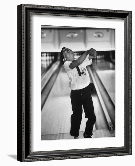 Child Bowling at a Local Bowling Alley-Art Rickerby-Framed Photographic Print