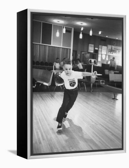 Child Bowling at a Local Bowling Alley-Art Rickerby-Framed Premier Image Canvas