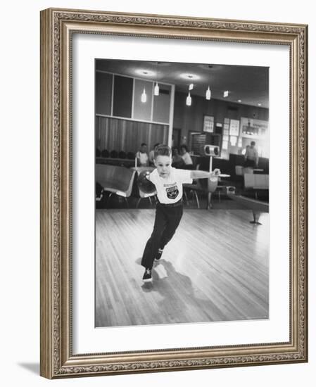 Child Bowling at a Local Bowling Alley-Art Rickerby-Framed Photographic Print