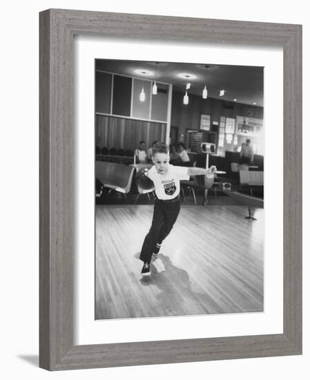 Child Bowling at a Local Bowling Alley-Art Rickerby-Framed Photographic Print