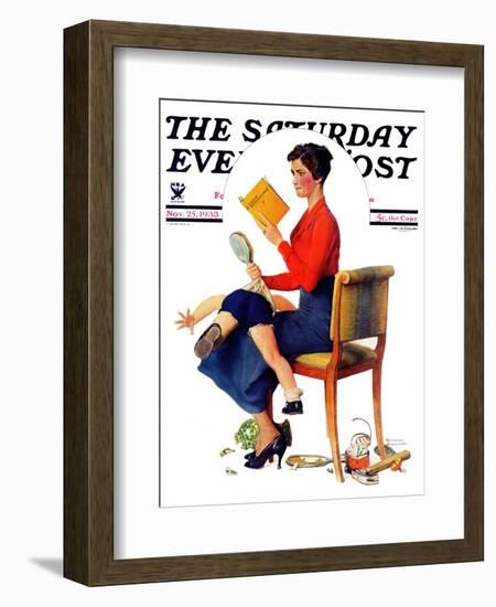 "Child Psychology" or "Spanking" Saturday Evening Post Cover, November 25,1933-Norman Rockwell-Framed Giclee Print