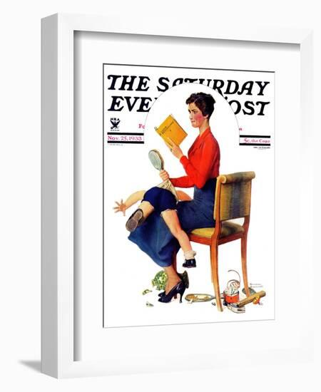 "Child Psychology" or "Spanking" Saturday Evening Post Cover, November 25,1933-Norman Rockwell-Framed Giclee Print