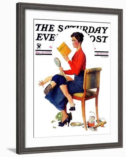 "Child Psychology" or "Spanking" Saturday Evening Post Cover, November 25,1933-Norman Rockwell-Framed Giclee Print