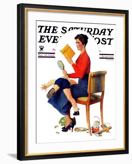 "Child Psychology" or "Spanking" Saturday Evening Post Cover, November 25,1933-Norman Rockwell-Framed Giclee Print