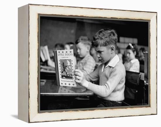 Child Reading a Book in School-Frank Scherschel-Framed Premier Image Canvas