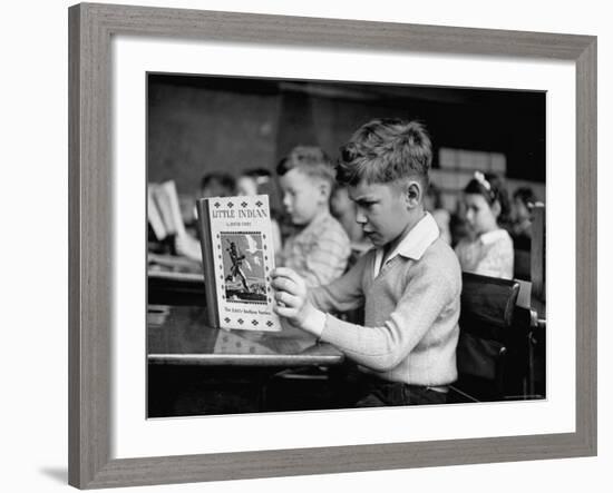 Child Reading a Book in School-Frank Scherschel-Framed Photographic Print