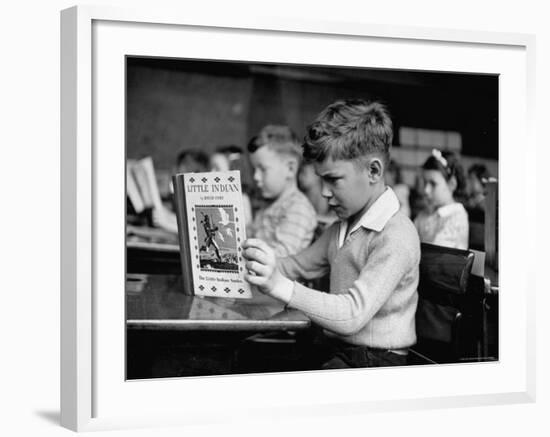 Child Reading a Book in School-Frank Scherschel-Framed Photographic Print