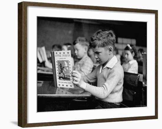 Child Reading a Book in School-Frank Scherschel-Framed Photographic Print