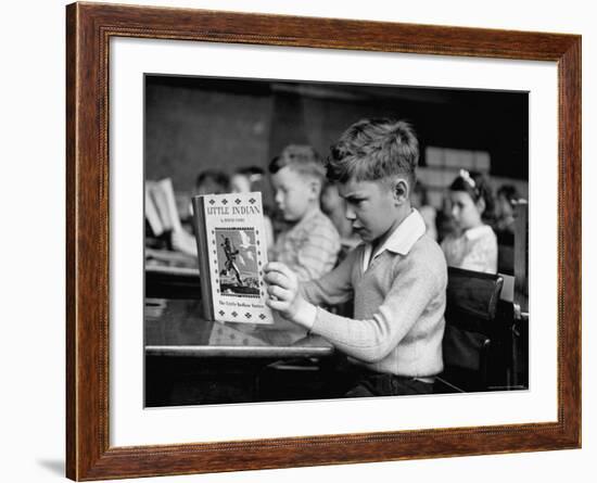 Child Reading a Book in School-Frank Scherschel-Framed Photographic Print