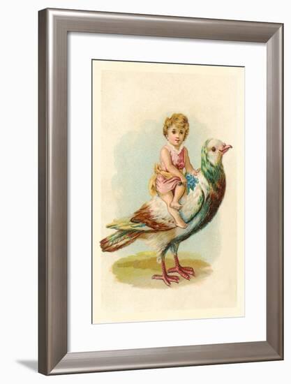 Child Riding Large Bird-null-Framed Art Print