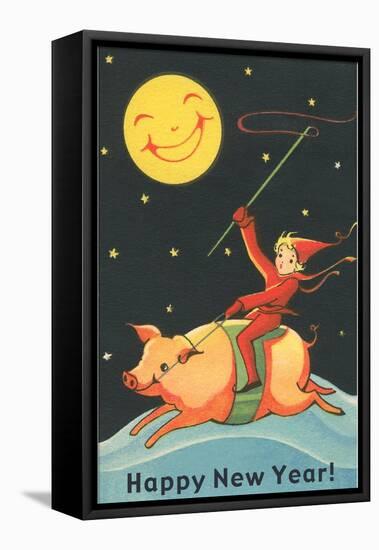 Child Riding Pig by Smiling Moon-null-Framed Stretched Canvas