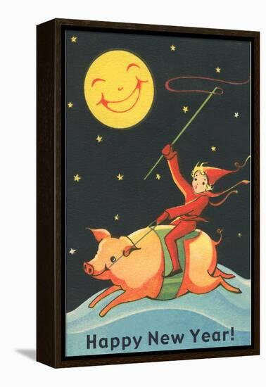 Child Riding Pig by Smiling Moon-null-Framed Stretched Canvas