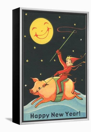 Child Riding Pig by Smiling Moon-null-Framed Stretched Canvas