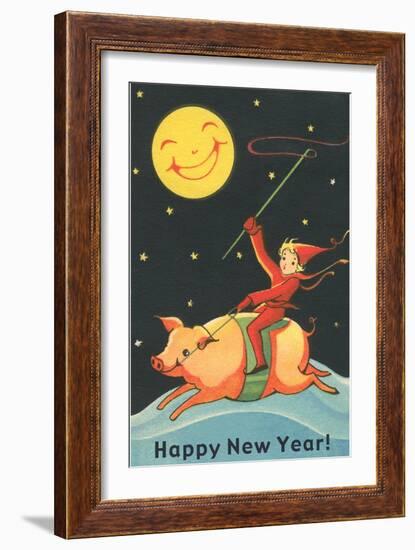 Child Riding Pig by Smiling Moon-null-Framed Premium Giclee Print