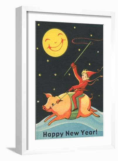 Child Riding Pig by Smiling Moon-null-Framed Premium Giclee Print