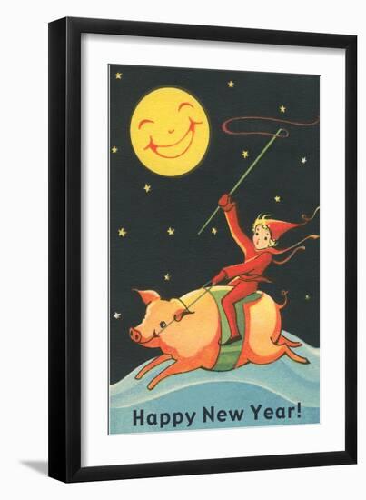 Child Riding Pig by Smiling Moon-null-Framed Art Print
