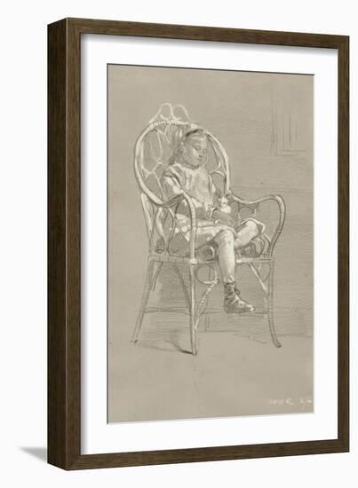 Child Seated in a Wicker Chair, 1874 (Crayon & Gouache with Graphite on Grey Wove Paper)-Winslow Homer-Framed Giclee Print