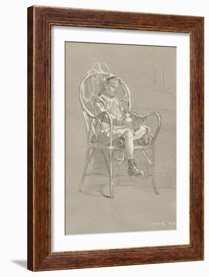 Child Seated in a Wicker Chair, 1874 (Crayon & Gouache with Graphite on Grey Wove Paper)-Winslow Homer-Framed Giclee Print