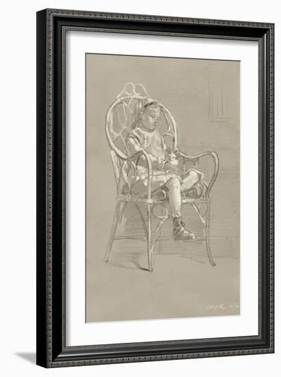 Child Seated in a Wicker Chair, 1874 (Crayon & Gouache with Graphite on Grey Wove Paper)-Winslow Homer-Framed Giclee Print