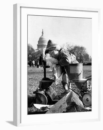 Child Sleeping in Stroller During Celebrations for the Inauguration of Harry S. Truman-Frank Scherschel-Framed Photographic Print