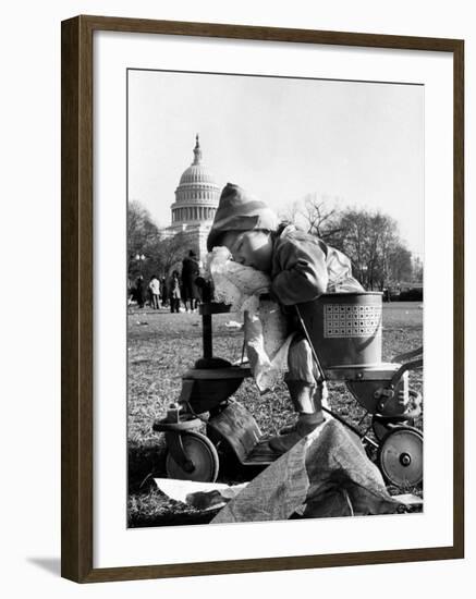 Child Sleeping in Stroller During Celebrations for the Inauguration of Harry S. Truman-Frank Scherschel-Framed Photographic Print