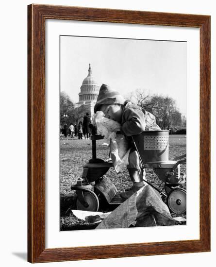 Child Sleeping in Stroller During Celebrations for the Inauguration of Harry S. Truman-Frank Scherschel-Framed Photographic Print