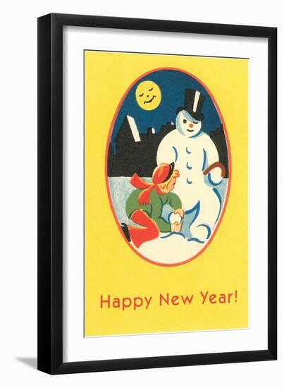 Child, Snowman, Smiling Moon-null-Framed Art Print