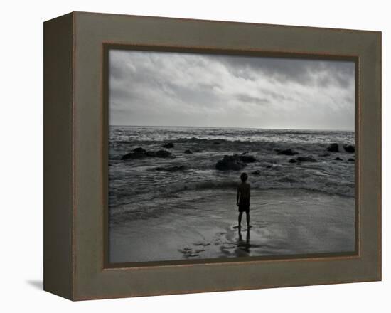 Child Standing at the Edge of Tide-Krzysztof Rost-Framed Premier Image Canvas