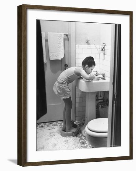 Child Star Margaret O'Brien Brushing Her Teeth-Bob Landry-Framed Premium Photographic Print