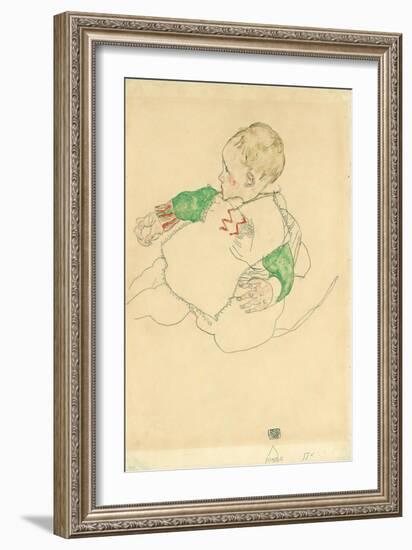 Child with Green Sleeves (Anton Peschka, Jr.), 1916 (Gouache and Pencil on Paper)-Egon Schiele-Framed Giclee Print