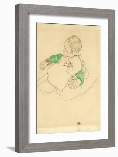 Child with Green Sleeves (Anton Peschka, Jr.), 1916 (Gouache and Pencil on Paper)-Egon Schiele-Framed Giclee Print