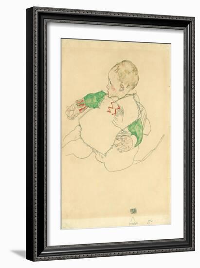 Child with Green Sleeves (Anton Peschka, Jr.), 1916 (Gouache and Pencil on Paper)-Egon Schiele-Framed Giclee Print