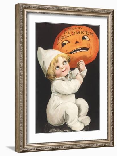 Child with Jack O'Lantern-null-Framed Art Print