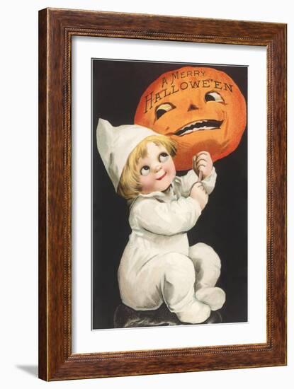 Child with Jack O'Lantern-null-Framed Art Print