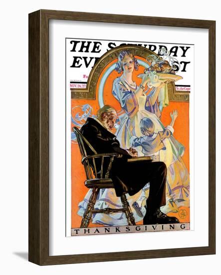 "Childhood Thanksgiving," Saturday Evening Post Cover, November 26, 1927-Joseph Christian Leyendecker-Framed Giclee Print