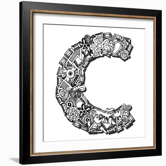 Childlike Doodle Abc, Crazy Letter C Isolated On White Background-Andriy Zholudyev-Framed Art Print