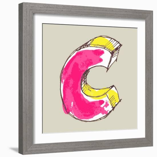 Childlike Gouache Alphabet, Hand Drawn Letter C-Andriy Zholudyev-Framed Art Print