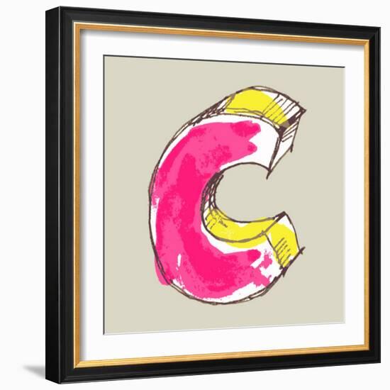 Childlike Gouache Alphabet, Hand Drawn Letter C-Andriy Zholudyev-Framed Art Print