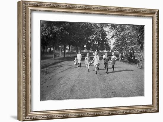 Children (3-12 Years) Running Dirt Road. 1925-null-Framed Photographic Print