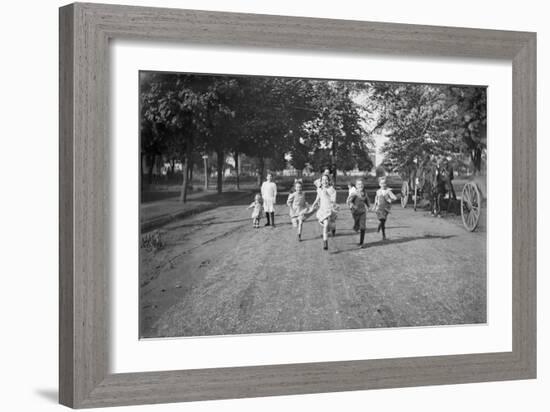 Children (3-12 Years) Running Dirt Road. 1925-null-Framed Photographic Print