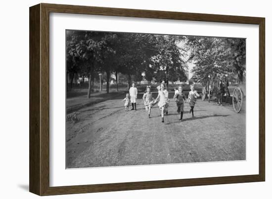 Children (3-12 Years) Running Dirt Road. 1925-null-Framed Photographic Print