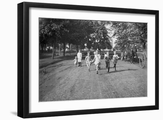 Children (3-12 Years) Running Dirt Road. 1925-null-Framed Photographic Print