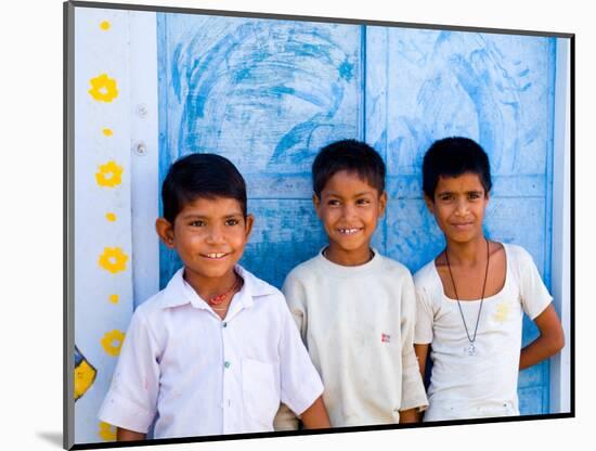 Children Against Blue Wall in Jaipur, Rajasthan, India-Bill Bachmann-Mounted Photographic Print