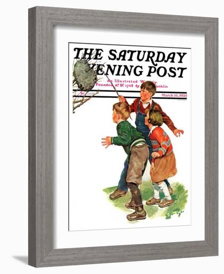 "Children and Hornets Nest," Saturday Evening Post Cover, March 16, 1935-Ellen Pyle-Framed Giclee Print