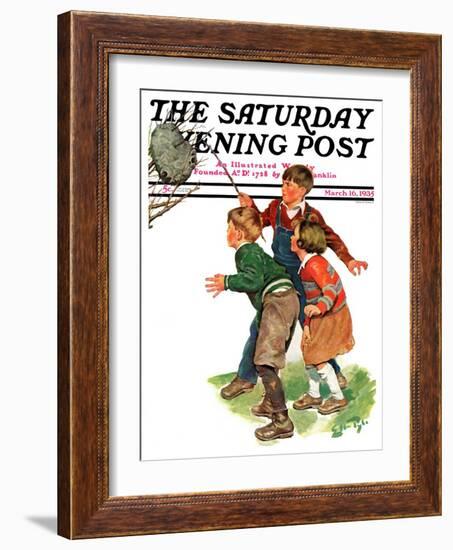 "Children and Hornets Nest," Saturday Evening Post Cover, March 16, 1935-Ellen Pyle-Framed Giclee Print
