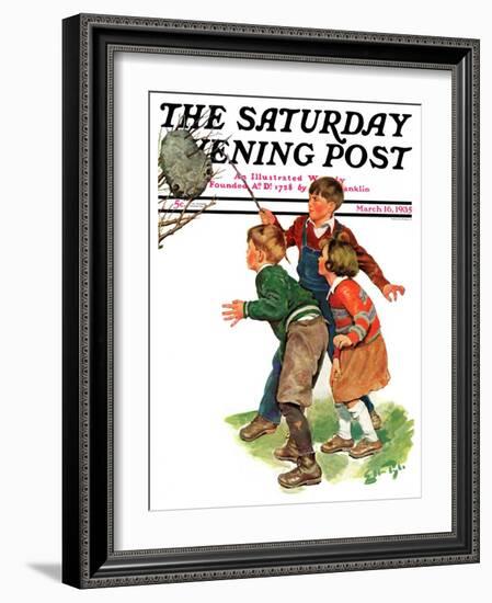 "Children and Hornets Nest," Saturday Evening Post Cover, March 16, 1935-Ellen Pyle-Framed Giclee Print