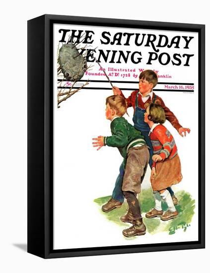 "Children and Hornets Nest," Saturday Evening Post Cover, March 16, 1935-Ellen Pyle-Framed Premier Image Canvas